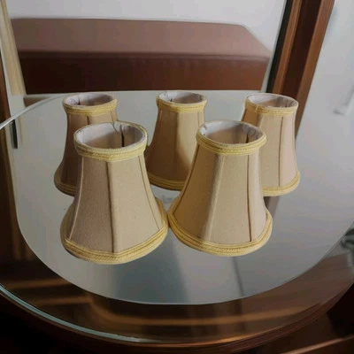 5 Mini Campana Lámpara Pantalla Quoiel 5" Tela Tostada Clara Pantalla Fuente Ligera Foto 1 de 4