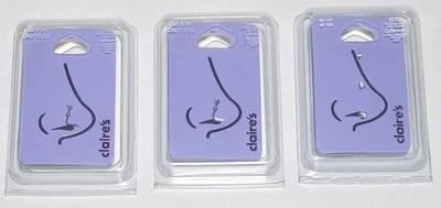 Lote de 3 anillos nariz joyería cuerpo Claire's acero inoxidable zarconia cúbica NUEVO Foto 1 de 4