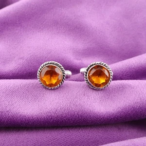 925 Sterling Silver Natural Citrine Yellow Birthday Fathers Gift Cufflinks - Picture 1 of 6