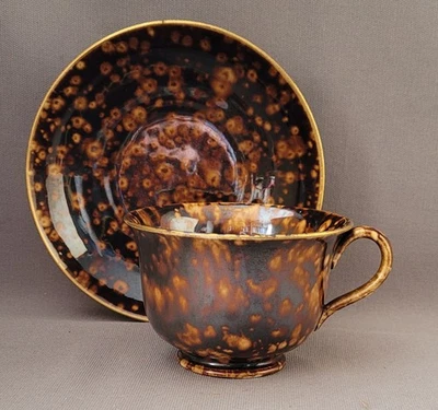 MIDDLESBOROUGH POTTERY YORKSHIRE TORTOISE SHELL  GLAZE CUP & SAUCER 1 C 1834-44 - Image 1 of 4