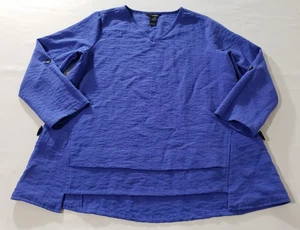 Ali Miles Blouse Women L Blue Artsy Lagenlook Tunic Button Trim Top Long Sleeve* - Picture 1 of 7