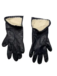 HERMÉS Paris Cashmere & Leather Dark Navy Blue Gloves Womens Vintage Size Medium - Picture 1 of 13