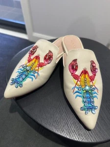 Kurt Geiger "Otter" Rainbow Lobster Crystal Leather Slides Shoes Size 41 - Picture 1 of 7