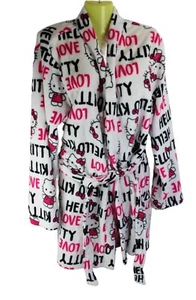 NWT Hello Kitty Robe Sleepwear Sanrio Women's XL White w Pink & Black Soft - Picture 1 of 6