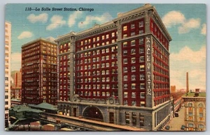 Vintage Postcard Lasalle Street Station Chicago Linen Building Rails Curt Teich - Picture 1 of 2