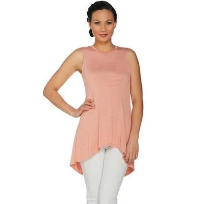 Tanque tejido a rayas con dobladillo alto-bajo LOGO Layers by Lori Goldstein S flor melocotón Foto 1 de 2