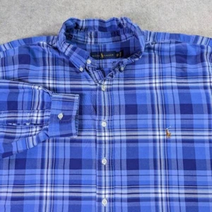 Polo Ralph Lauren Long Sleeve Shirt Mens 2XB Blue Oxford Plaid Button Up Pony - Picture 1 of 8
