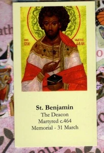 Saint St. Benjamin+ Prayer (2" x 3 1/2") Paperstock Holy Card - Picture 1 of 2