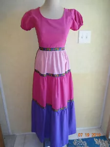 Maxi Vestido Vintage Años 70 Nancy B of California Mujer XS S Rosa Púrpura Campesino - Imagen 1 de 12