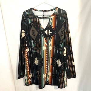 Crazy Train Western Aztec Tribal Womens Long Sleeve Top Size M - Picture 1 of 5