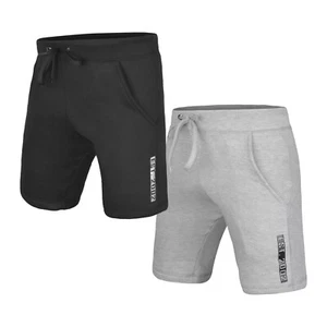 2er-Pack: DEFY Herren neu klassisch Fitness Gym Freizeit Baumwolle Fleece Shorts schwarz + grau - Bild 1 von 5