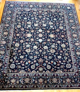 Elegant Antique Kashann 10' x 13' Hand Knotted Wool Navy Blue Oriental Rug - Picture 1 of 24