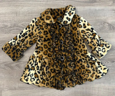 Baby Girls Coat Leopard Print size 9M Mack & Co Swing Ruffles Button Closure - Image 1 of 4