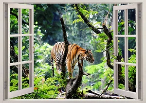 Adesivo Tiger Nature Wild Life effetto 3d finestra vista parete poster vinile murale 138 - Foto 1 di 1