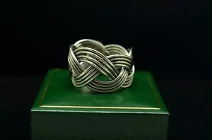 925 Sterling Silver Braided Wire Design Ring Band size 8 adj - Picture 1 of 6