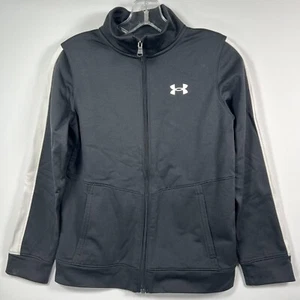 UA Under Armour Boys YM Warm Up Jacket Youth Medium Loose Full Zip Black Track H - Picture 1 of 10