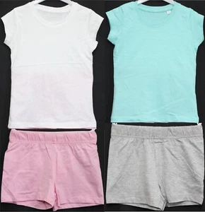 2 Pairs of Girls Plain Short Pyjamas /Mix & Match Shorty PJs in Sizes 3-10 years - Picture 1 of 24