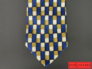 Valentino Mens Necktie Silk Cravatte Gold/Blue Geometric Art Deco Made in Italy - Picture 1 of 12