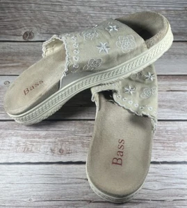 Bass klobige hellbraune bestickte Canvas-Pantoletten Sandalen Vintage Y2K Sohle Größe 8,5 M - Bild 1 von 8