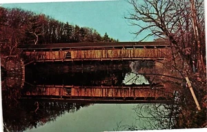 Perrines Brücke überdachtes Holz über Wallkill River Rifton NY 60er Vintage Postkarte - Bild 1 von 2