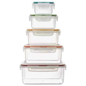 Container Set Square 5 Pieces Sealed Containers Boxes Kitchen Food Fridge - Picture 1 of 2