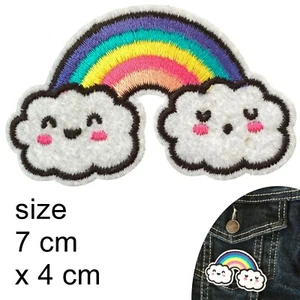 Rainbow smile clouds iron on patch cartoon happy positive good iron-on patches - Picture 1 of 3