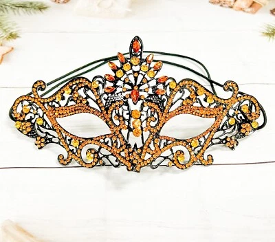 Masquerade Mask, Cosplay Mask, Amber Crystal Mask, Black Mask, Halloween Mask - Image 1 of 4