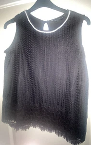 Dorothy Perkins BlackTop 16 With Lace Front & Embellishment Beads Finishing Neck - Picture 1 of 9