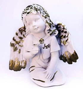 ANGELO SETTE 5" Baby Angel with Flower Resil Figurine/Statue, White & Gold-NEW💎 - Picture 1 of 3