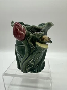 Vaso fiori di loto e uccellino in maiolica vintage ceramica smaltata marcato #33 - Foto 1 di 11