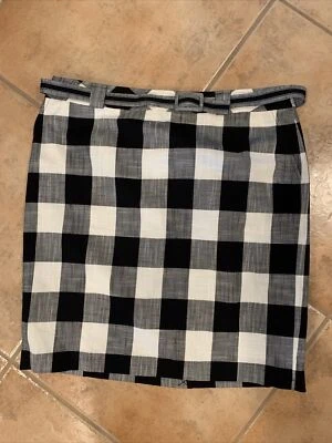 Talbots Womens Black White Buffalo Plaid Sz 16 Straight Pencil Skirt Belt Lined - Image 1 of 4