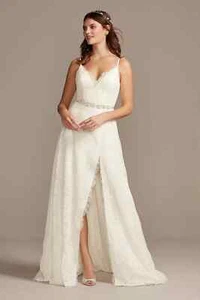 Melissa Sweet Leaf Pattern Lace A-Line Wedding Dress SIZE 12 NWT STYLE# MS251220 - Picture 1 of 24