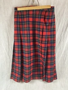 Pendleton Skirt Tartan Plaid Red Petite Size 8 Wool Made U.S.A W/ Monet Pin - Picture 1 of 8