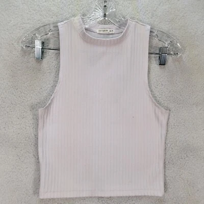 Blusa corta de algodón para mujer talla XS blanca acanalada elástica tejida cuello alto Foto 1 de 4