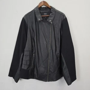 Torrid Black Faux Leather Jacket 3 Black Mixed Media Zip Up Moto Bikercore Goth - Picture 1 of 15