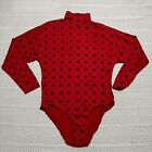 Red Body Suit Mock Neck Leotard Sostanza Vintage Size L Black Pattern Snaps