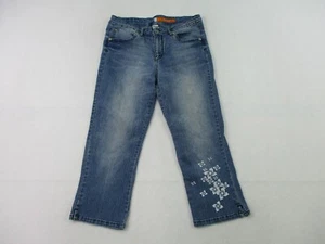 Akademiks Jeans Womens 29 Blue Denim Capri Flower Print Stretch Casual Mid Rise - Picture 1 of 12