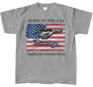 Ford Mustang American Flag Born in the USA Pony Horsepower Cars T Shirt FMMBU-O - Picture 1 of 3