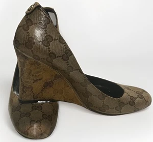 Gucci GG Monogram Canvas Cork Wedge Heels Beige Brown Women’s Size 7 B - Picture 1 of 12