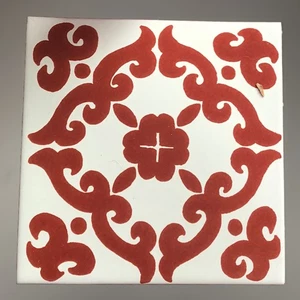 Talavera Stil handbemalte Keramikfliese rot und creme 6 x 6 - Bild 1 von 3