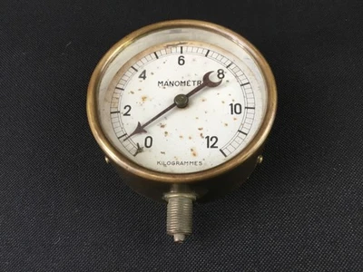 Grand manomètre ancien cuivre laiton sans marque visible - Photo 1/4