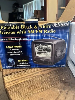 Jensen J53-BWR 5" Portable Black & White TV CRT AM FM Radio New In Box NOS - Image 1 of 3