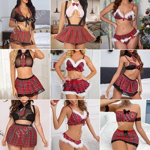 Sexy Plaid Lingerie Adult Cosplay Costume Naughty School Girl Student Uniform US - Picture 1 of 168