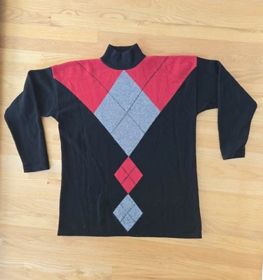 Suéter Vintage Valerie Stevens Para Mujer Grande 2 Capas Cachemira Argyle Cuello Simulado Foto 1 de 4