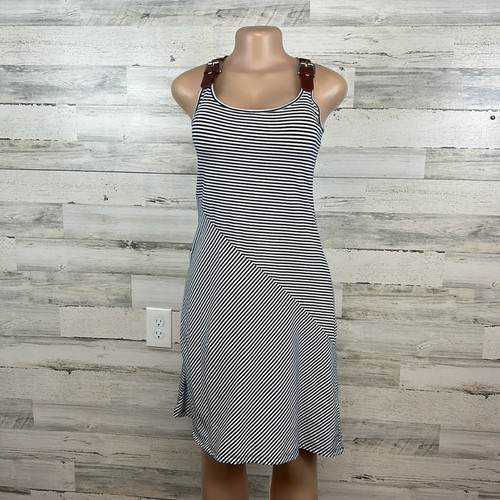 Abito smanicato Michael Kors a righe blu navy con fibbie donna medio