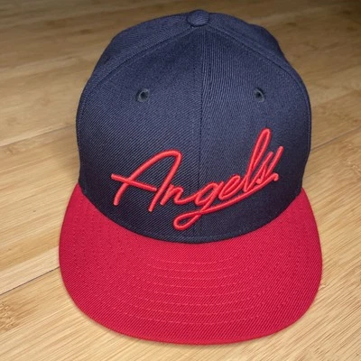 New Era 59FIFTY Anaheim Angels Los Angeles Cursive Script Navy Wool 7 1/4 Hat - Image 1 of 4