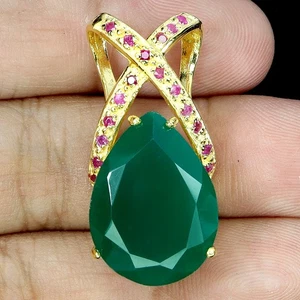 Black Friday 925 Sterling Silver Pendant Pear Aventurine 20x15mm Ruby Jewelry - Picture 1 of 13