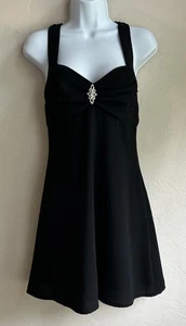 Vintage 90s Y2K Jump Black Babydoll Formal Slip Dress 7 8 Rhinestone Prom Hoco - Picture 1 of 12