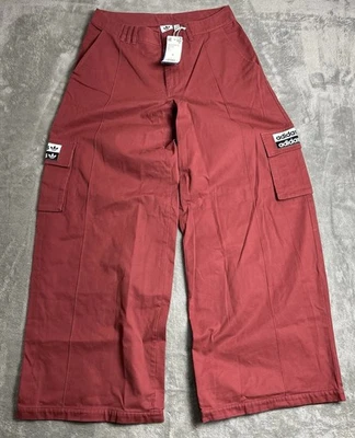 Calça Adidas Track Feminina Pequena Mistério Vermelha Pára-quedas Carga Perna Larga Baggy Nova Com Etiqueta - Imagem 1 de 4