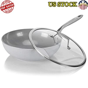 12 Zoll Keramik Antihaft Wok/Rühren Bratpfanne mit Glasdeckel PTFE & PFOA frei rund grau - Bild 1 von 8